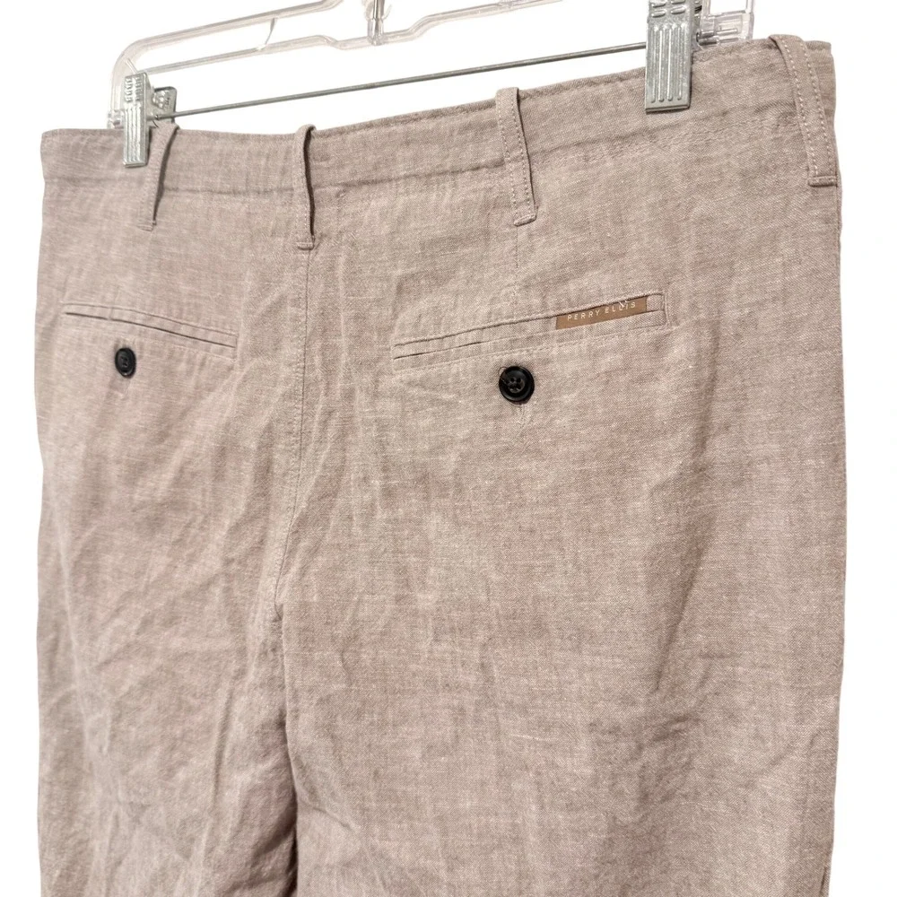 Perry Ellis Linen Blend Pants Mens 32x32 Beige Drawstring Casual Trousers